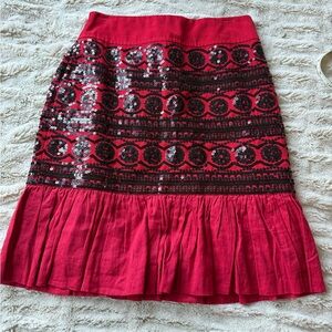 Moulinette Soeurs Red Sequin A-Line Skirt